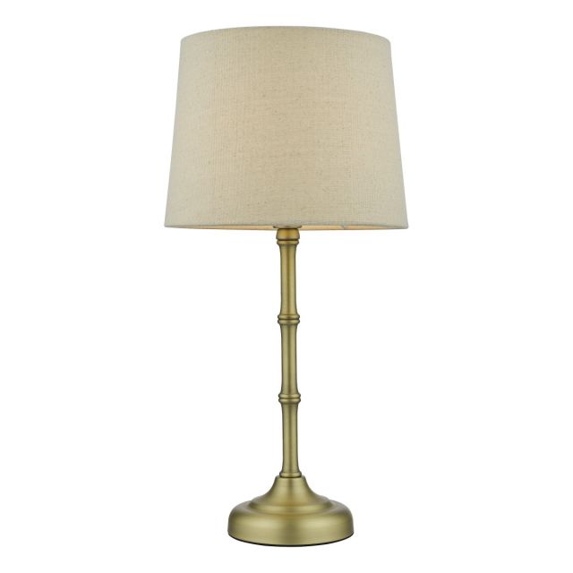 Dar Lighting Cane Touch Table Lamp In Antique Brass Finish With Natural Linen Shade