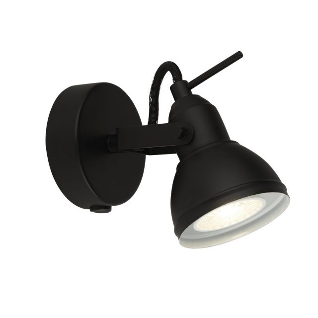 Retro/Industrial Matt Black Single 1 Way Wall Spot Light - LED Compatible