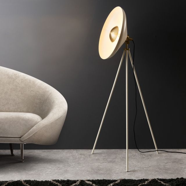 Industrial Floor Lamp In Warm White Finish And Brushed Brass Detail