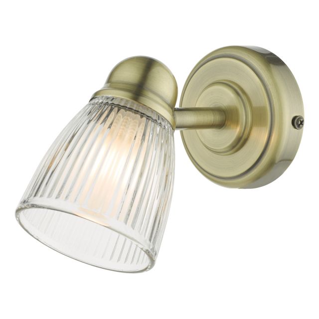 Dar Lighting CED0775 Cedric Single Spotlight In Antique Brass With Glass Shade IP44