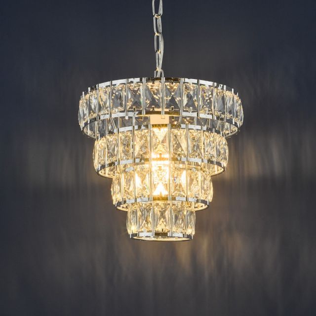 Dar Lighting Cerys Single Ceiling Chandelier In Polished Chrome With Crystal Glass