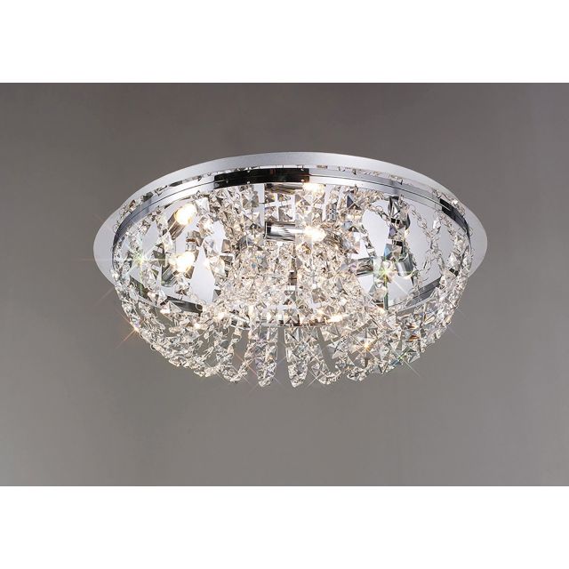 IL30043 5 Lt Chrome and Crystal Halogen Flush Ceiling Lamp