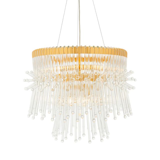 Luxurious 9 Light Ceiling Pendant Light In Polished Gold Finish With Clear Glass