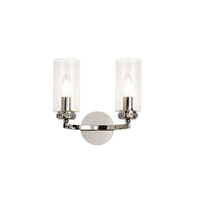 Benz 2 Light Wall Light In Polished Nickel With Clear Glass
