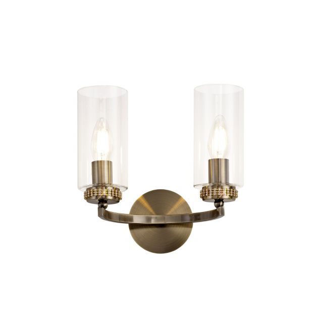 Benz 2 Light Wall Light In Antique Brass With Clear Glass