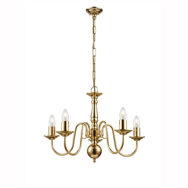 Franklite Delft 5 Light Flemish Ceiling Chandelier In Polished Brass Finish PE7915