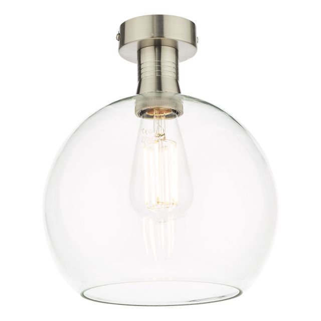 Dar Lighting Emerson Semi Flush Ceiling Light In Antique Chrome With Round Clear Glass EME4861-E03