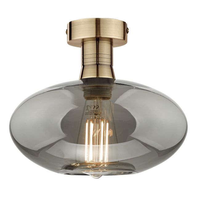 Dar Lighting Emerson Semi Flush Ceiling Light In Antique Brass With Smoked Glass EME4875-E04