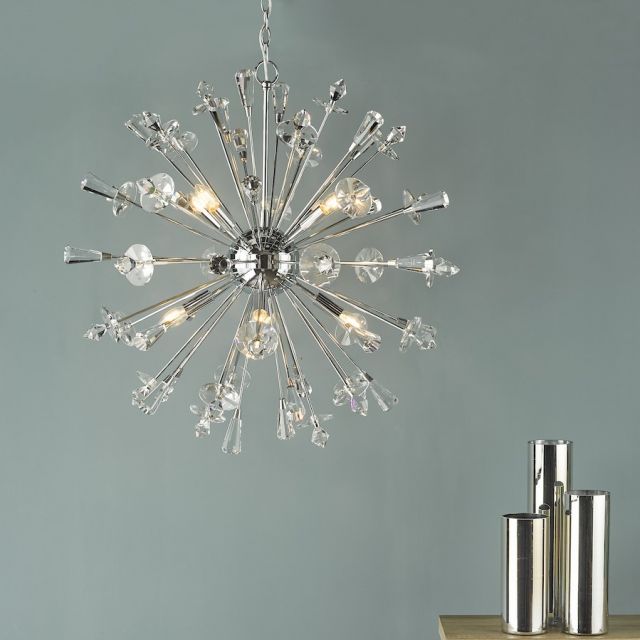 Dar Lighting EXO0850 Exodus 8 Light Ceiling Chandelier In Polished Chrome With Crystal