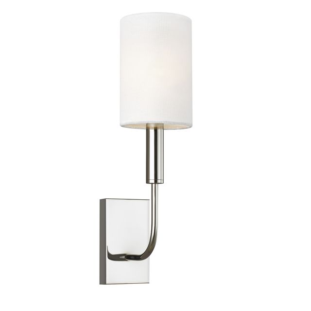 FE-BRIANNA1-PN Brianna 1 Light Wall Light In Polished Nickel With White Linen Shade