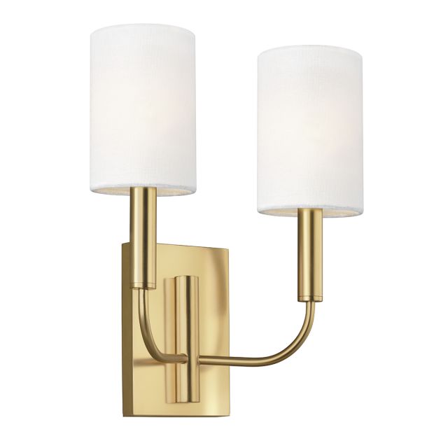 FE-BRIANNA2-BB Brianna 2 Light Wall Light In Burnished Brass With White Linen Shades