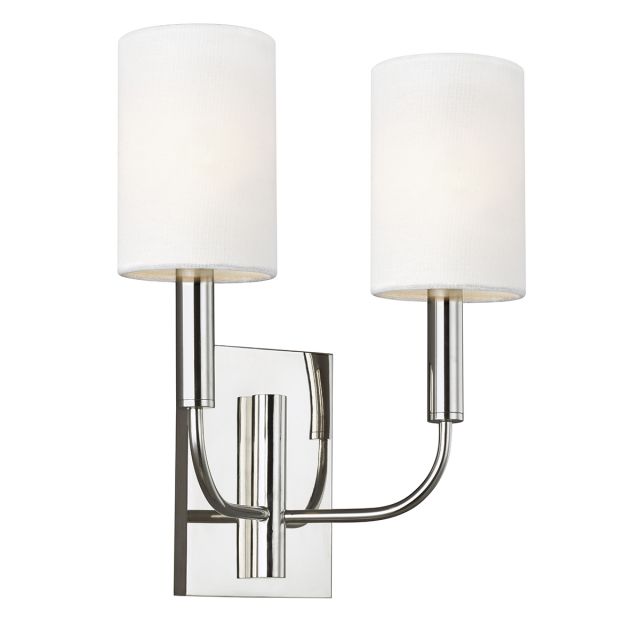 FE-BRIANNA2-PN Brianna 2 Light Wall Light In Polished Nickel With White Linen Shades