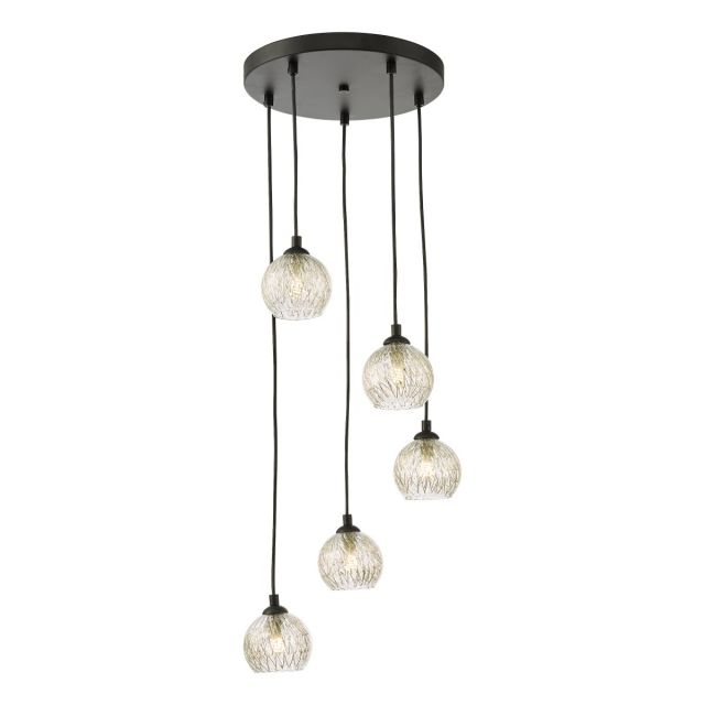 Dar Lighting Federico 5 Light Cluster Ceiling Pendant Light In Black With Wire Glass Shade