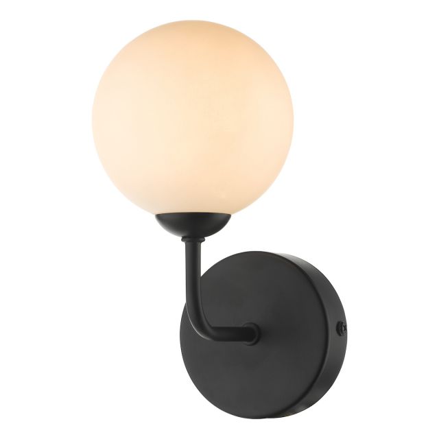 Dar Lighting FEY0722-02 Feya 1 Light Wall Light In Matt Black With Opal Glass