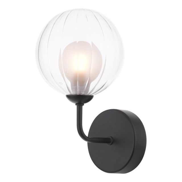 Dar Lighting Feya Wall Light In Matt Black With Clear And Opal Glass