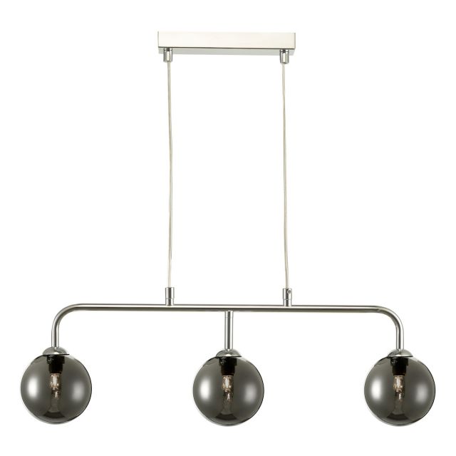 Dar Lighting FEY6250-01 Feya 3 Light Bar Pendant In Polished Chrome With Smoked Glass
