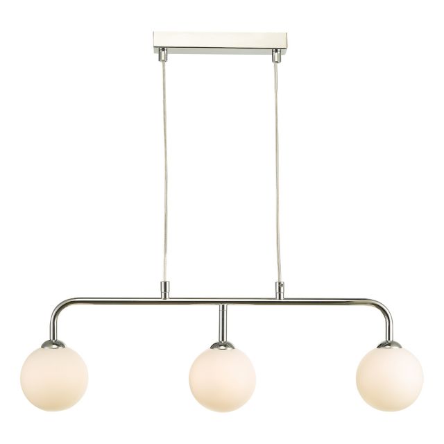 Dar Lighting FEY6250-02 Feya 3 Light Bar Ceiling Pendant In Polished Chrome With Opal Glass