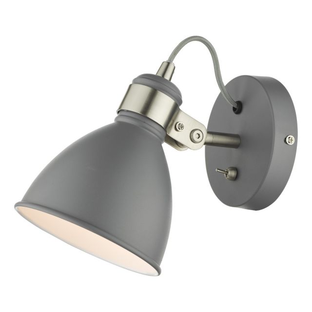 Dar Lighting Frederic Single Wall Spotlight In Grey And Satin Chrome Finish