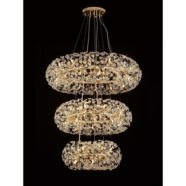 Fusion Medium 3 Tier Crystal Ceiling Pendant in French Gold Finish