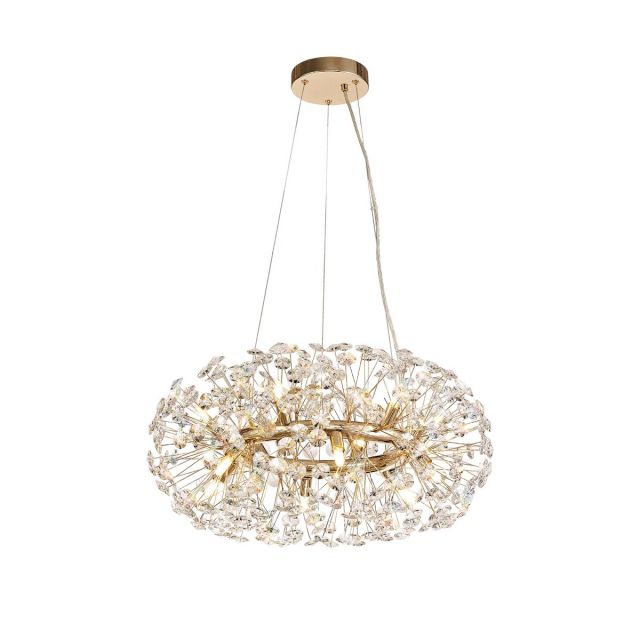 Fusion 12 Light Crystal Ceiling Pendant Light In French Gold Finish