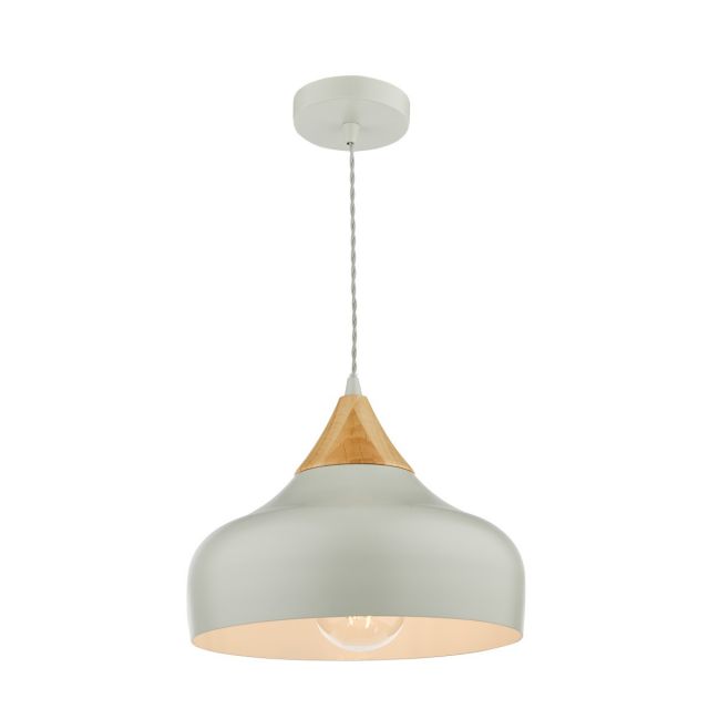 Dar Lighting Gaucho Single Ceiling Pendant Light In Grey Finish With Natural Wood Detail