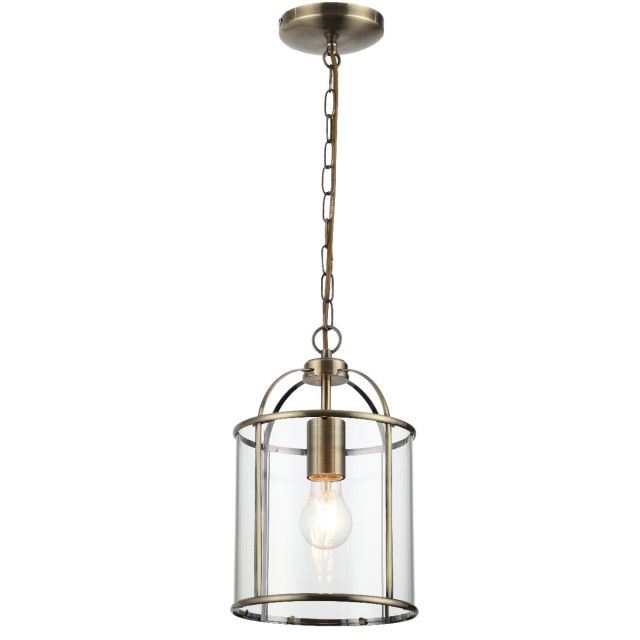 Traditional 1 Light Antique Brass Circular Hanging Hall Ceiling Lantern Light with Glass Panels