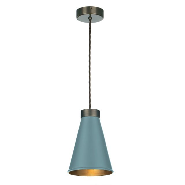 David Hunt Lighting HYDE HYD01 Single Ceiling Pendant In Antique Brass And River Blue Finish