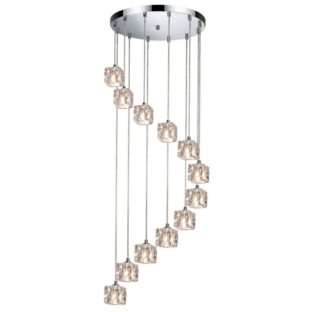 Modern 12 Glass Ice Cube Cluster Ceiling Pendant light In Polished Chrome