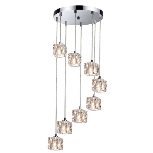 Modern 8 Glass Ice Cube Cluster Ceiling Pendant light In Polished Chrome