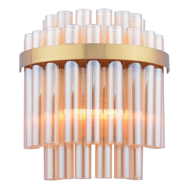 Dar Gold Lighting Imani 2 Light Wall Light In Natural Brass With Champagne Glass