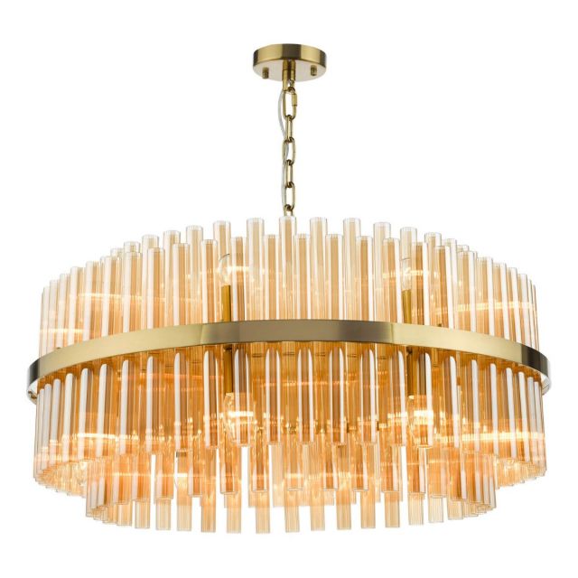 Dar Gold Lighting Imani 16 Light Ceiling Pendant Light In Natural Brass With Champagne Glass