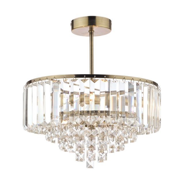 Laura Ashley Vienna 3 Light Semi Flush Ceiling Light In Antique Brass With Crystal Glass