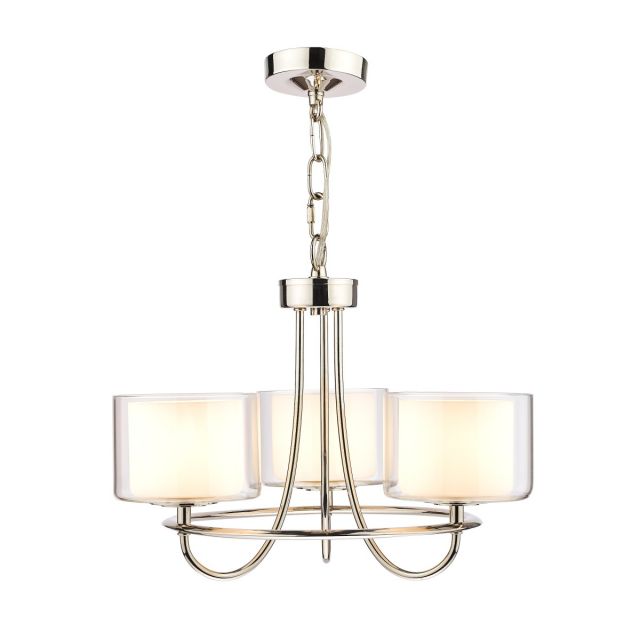 Laura Ashley Southwell 3 Light Chandelier In Polished Nickel With Clear And Opal Glass Shades