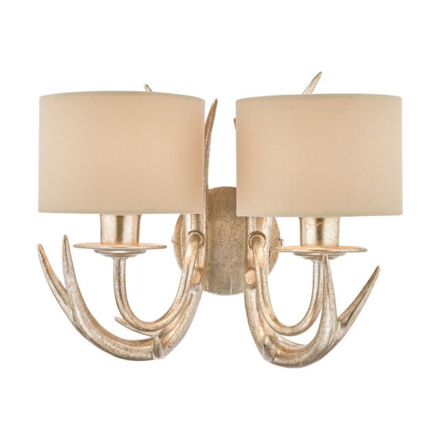 Laura Ashley Mulroy Antler Double Wall Light In Champagne Finish With Natural Shades