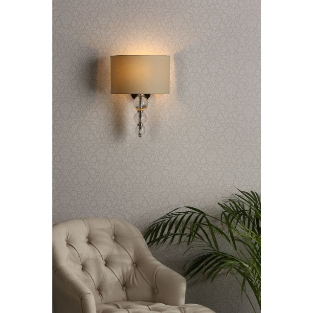 Laura Ashley LA3732150-Q Selby Wall Light In Polished Nickel With Glass Detail And Pale Oyster Shade