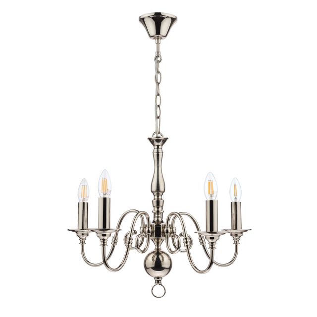 Laura Ashley Winchester 5 Light Ceiling Chandelier In Polished Nickel Finish