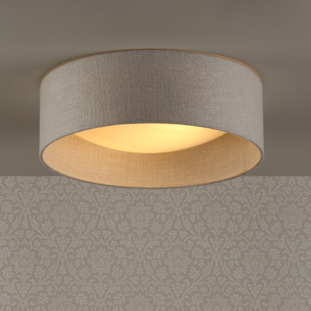 Laura Ashley Bacall 2 Light Flush Ceiling Light With Silver Linen Shade