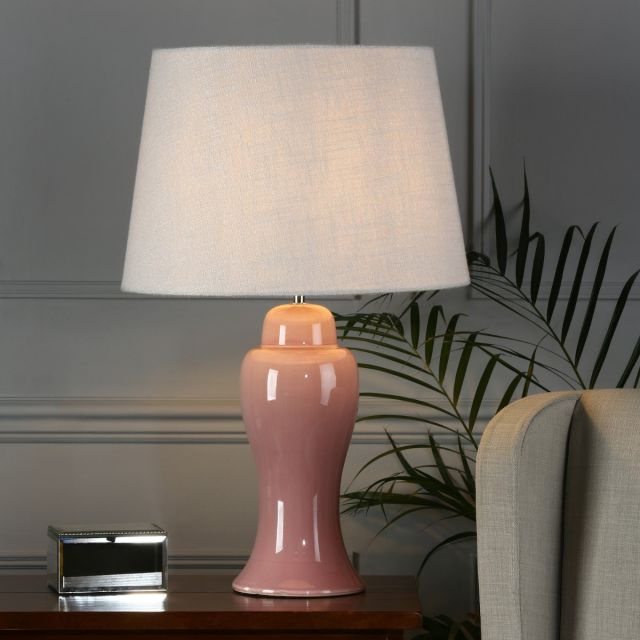 Laura Ashley Regina Large Table Lamp Base In Pink Blush Finish With Polished Chrome Detail
