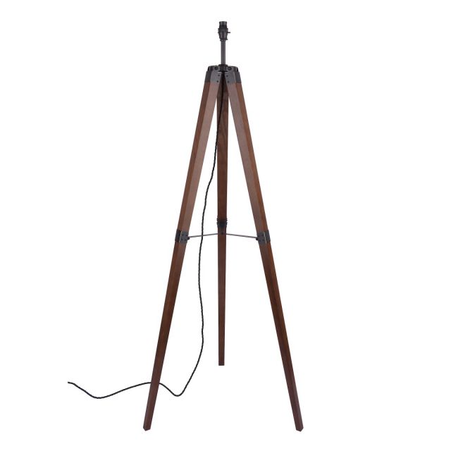 Laura Ashley Burdale Dark Wooden Tripod Floor Lamp With Industrial Brass Detail Base Only LA3756218-Q