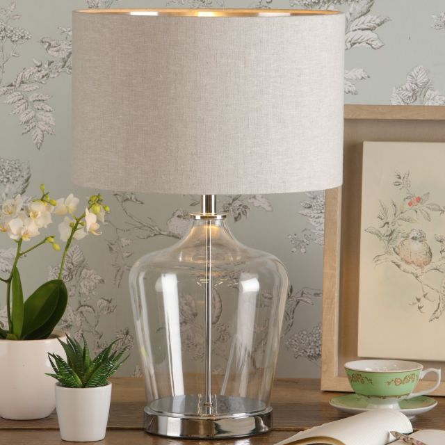 Laura Ashley Ockley Glass Touch Table Lamp With Gray Shade LA3756233-Q