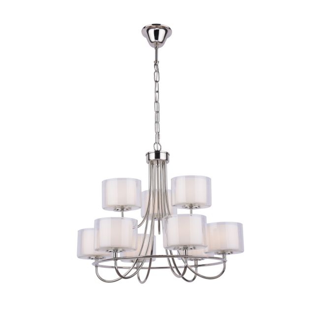 Laura Ashley Southwell 9 Light Ceiling Pendant In Polished Nickel And Opal Glass
