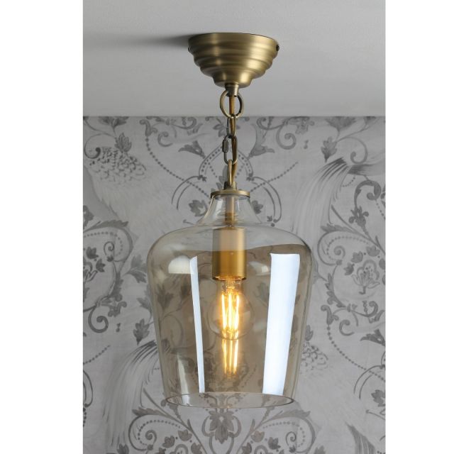 Laura Ashley Ockley Bottle Ceiling Pendant Light In Antique Brass With Champagne Glass LA3756317-Q