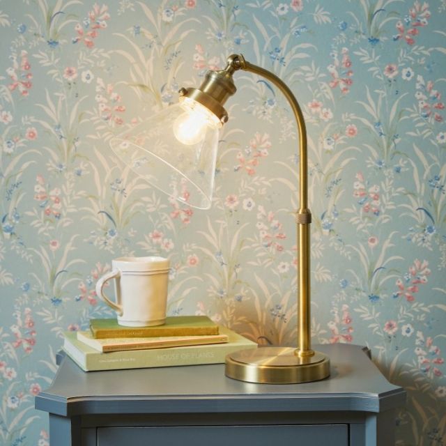 Laura Ashley Isaac Desk Lamp In Antique Brass With Glass Shade LA3756384-Q