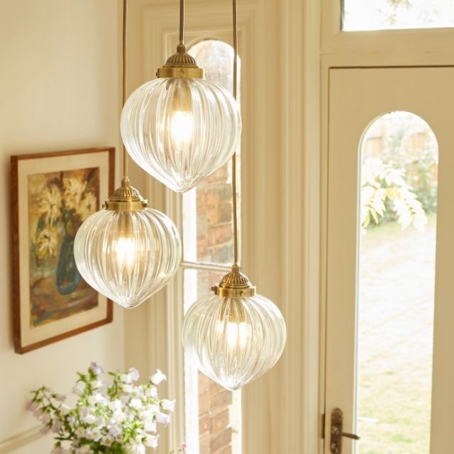 Laura Ashley Whitham 3 Light Cluster Ceiling Pendant In Antique Brass With Glass Shades LA3756397-Q