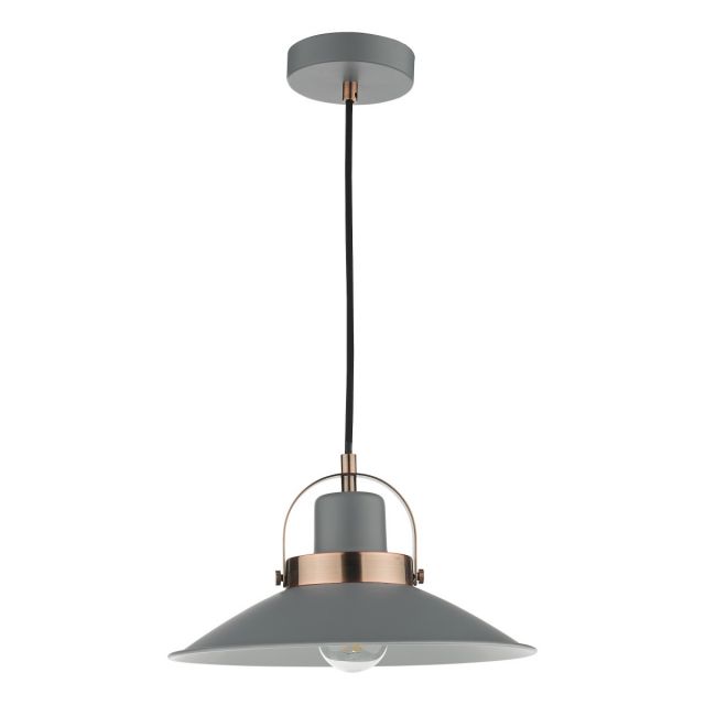 Dar Lighting Liden Single Ceiling Pendant Light In Grey And Copper Finish