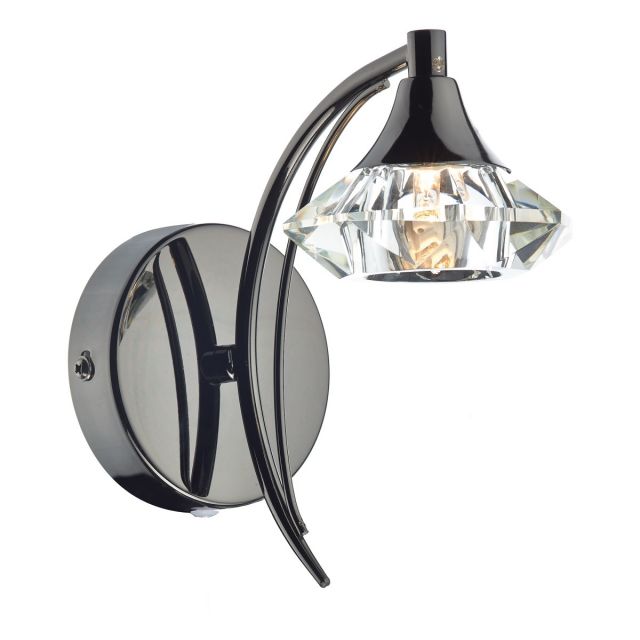 Dar LUT0767 Luther Single Switched Crystal Wall Light - Black Chrome