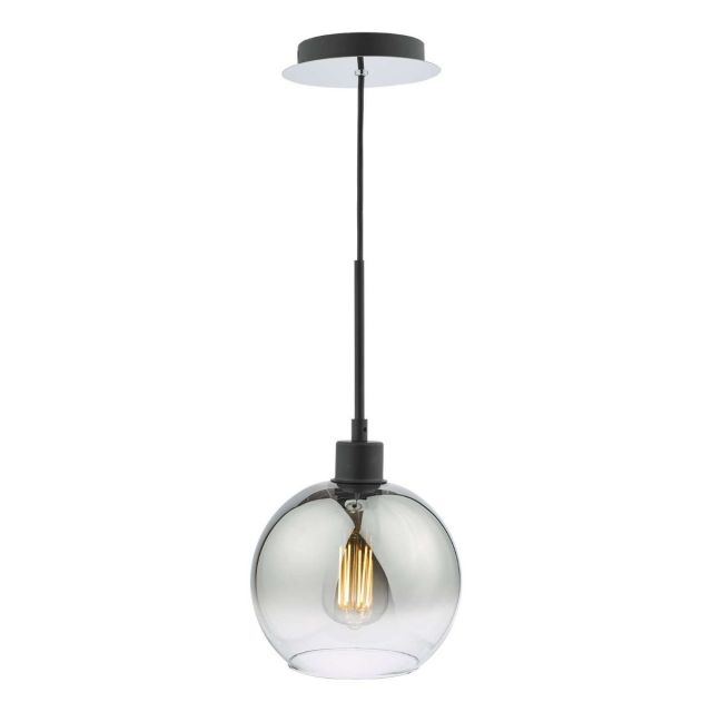 Dar Lighting Lycia Single Ceiling Pendant Light In Black With Smoked Ombre Glass