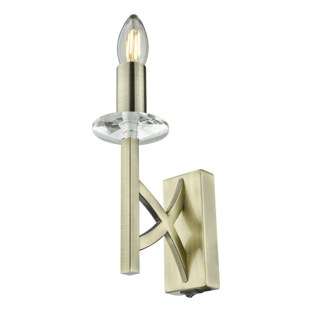 Dar Lighting Lyon Single Wall Light In Antique Brass Finish With Crystal Glass Detail