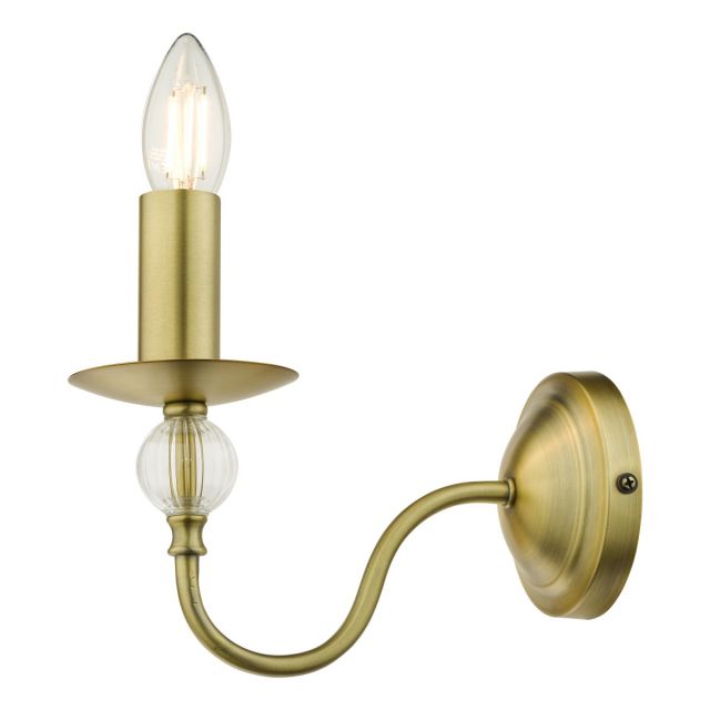 Dar Lighting Lyzette Single Wall Light In Antique Brass With Waterfall Glass Detail