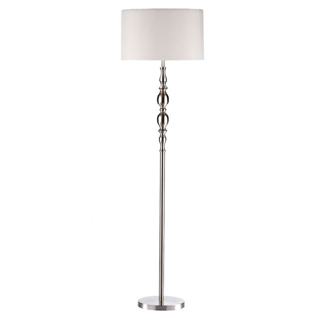 Dar Lighting Madrid Floor Lamp In Satin Chrome Finish With White Faux Silk Shade
